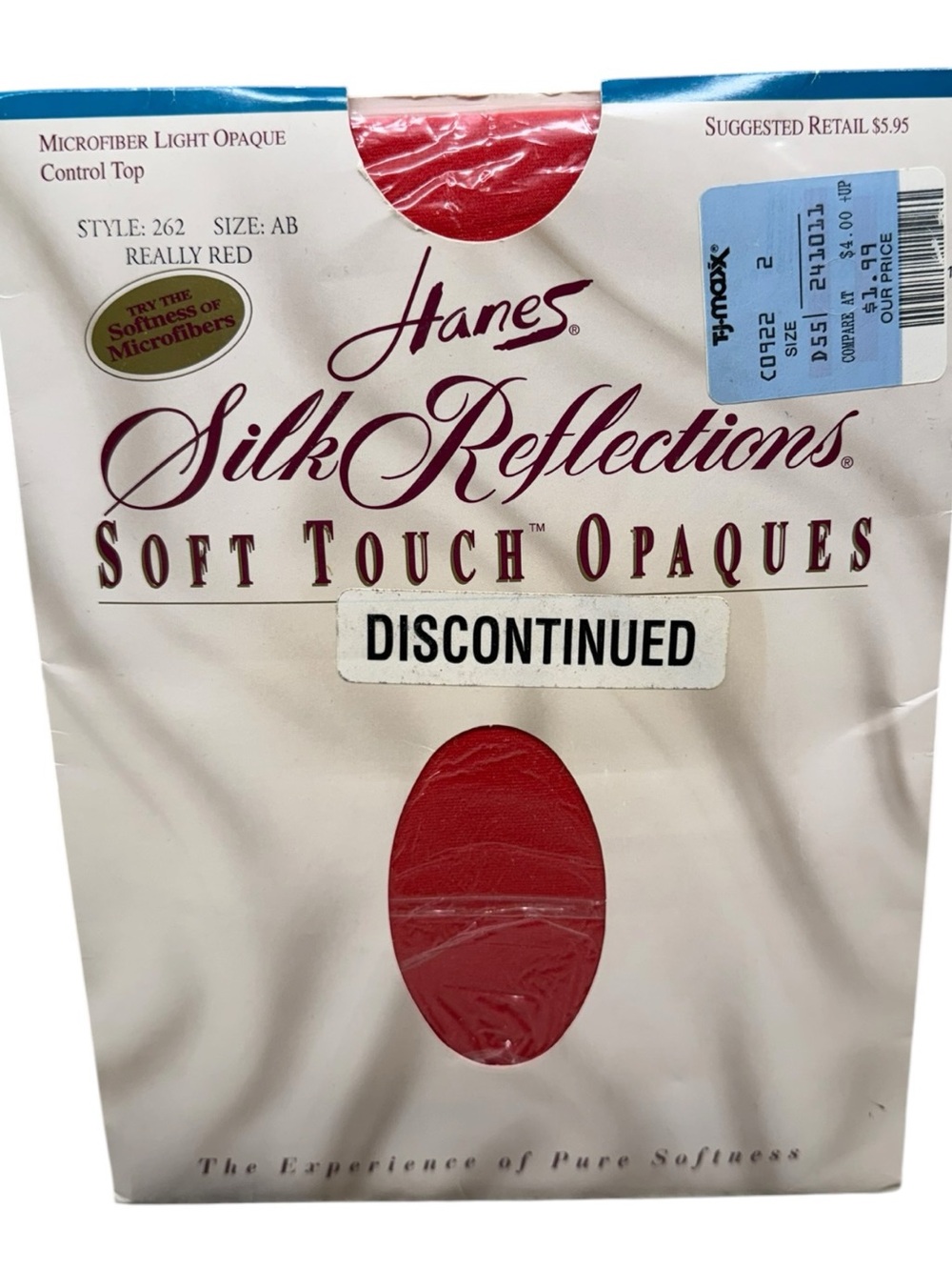 1994 Hanes Silk Reflections Light Opaque Control Top Pantyhose AB Style 262 Red